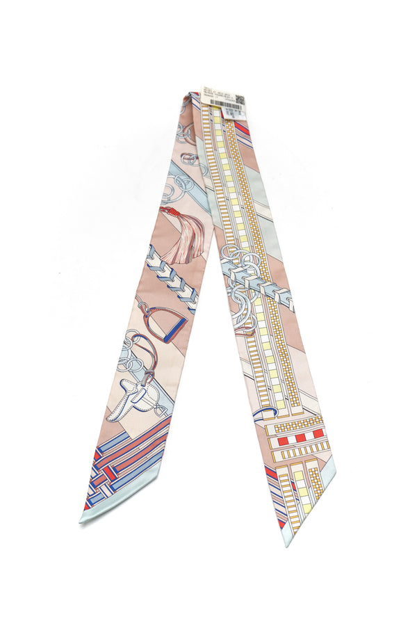 Hermès Light Pink Multi Rodeo Print Silk Twilly