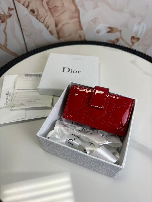 Christian Dior  Patent Cannage Lady Dior 5-Gusset Card Holder Red