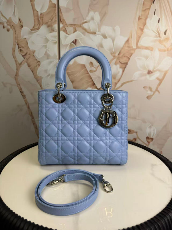 Christian Dior  Lambskin Cannage Medium Lady Dior Light Blue