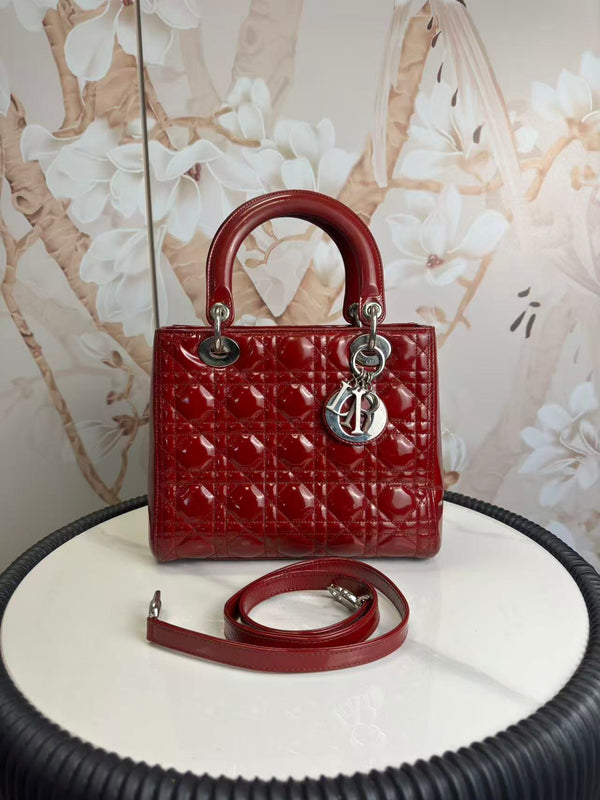 Christian Dior  Patent Cannage Medium Lady Dior Burgundy Red