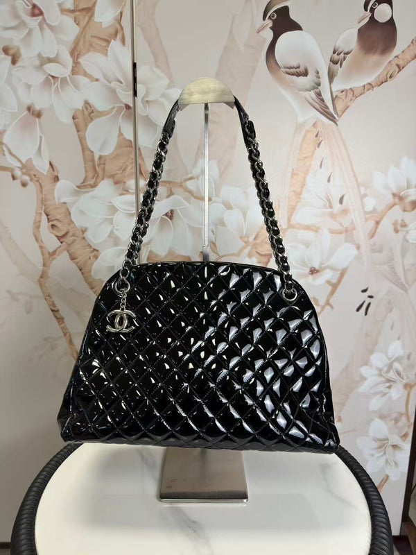 Chanel  Patent Quilted Large Just Mademoiselle Bowling Bag Black