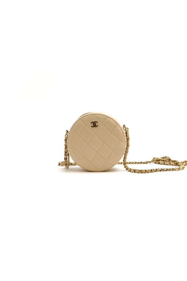 Chanel  Caviar Quilted Round Clutch With Chain White