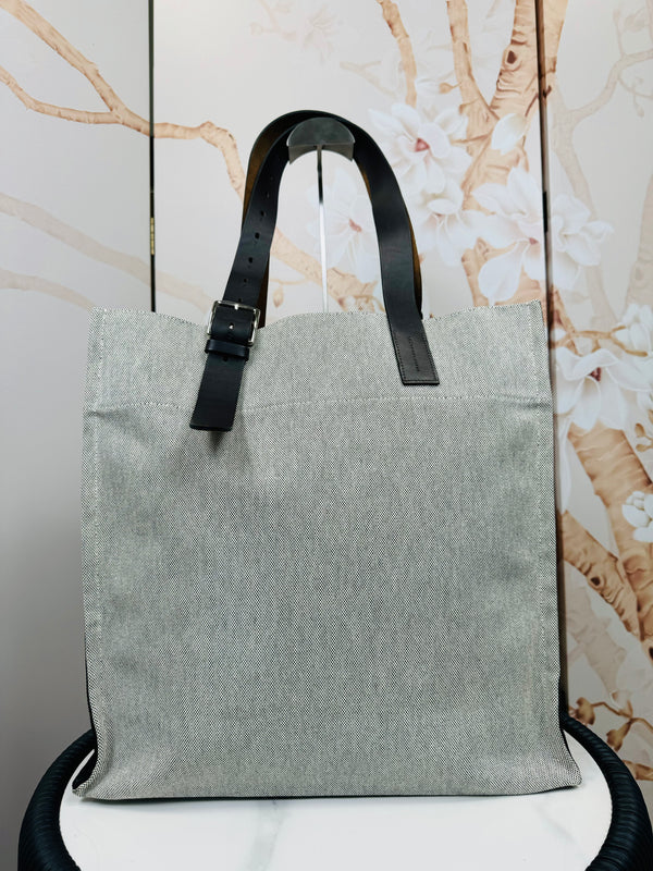 Hermes  Canvas Calfskin Etriviere Shopping Tote Encre