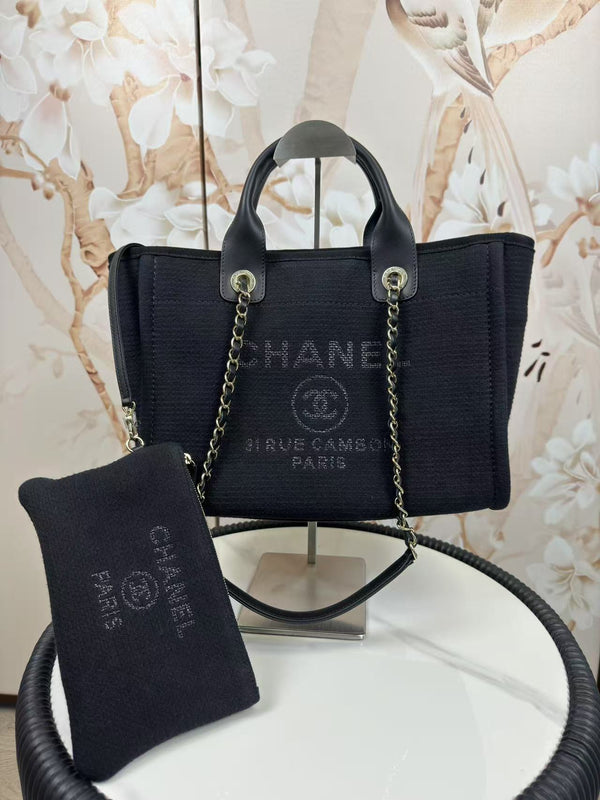 Chanel  Mixed Fibers Small Deauville Tote Black