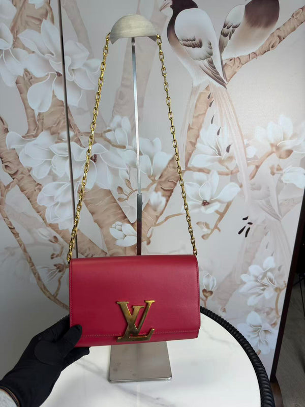 Louis Vuitton  Calfskin Chain Louise MM Red