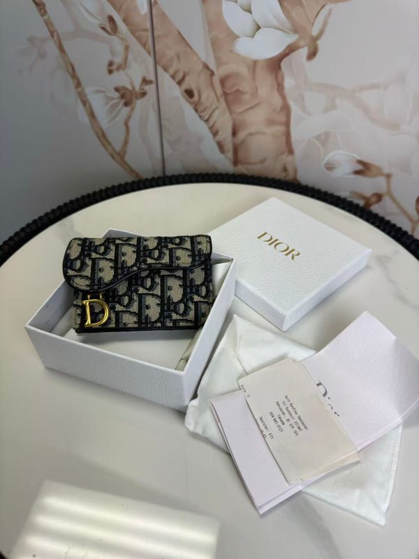 Christian Dior  Oblique Saddle Card Holder Blue