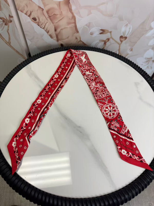 Hermes  Silk Peuple Du Vent Bandana Twilly Rouge Noir Blanc