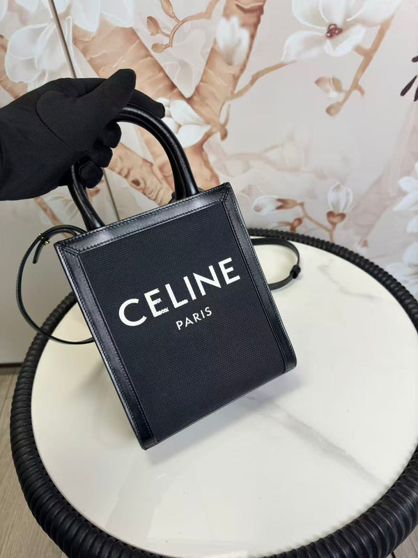 Celine  Canvas Calfskin Mini Vertical Cabas Black
