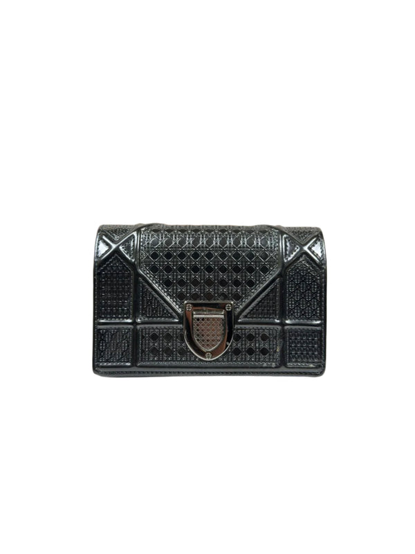 Christian Dior Metallic Patent Micro-Cannage Baby Diorama Flap Bag Onyx Black
