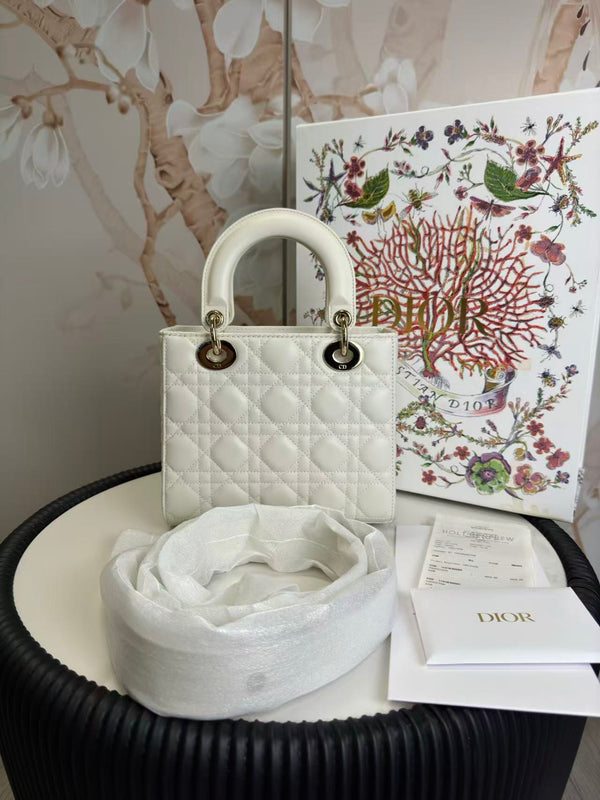 Christian Dior  Lambskin Cannage Small My ABCDior Lady Dior White